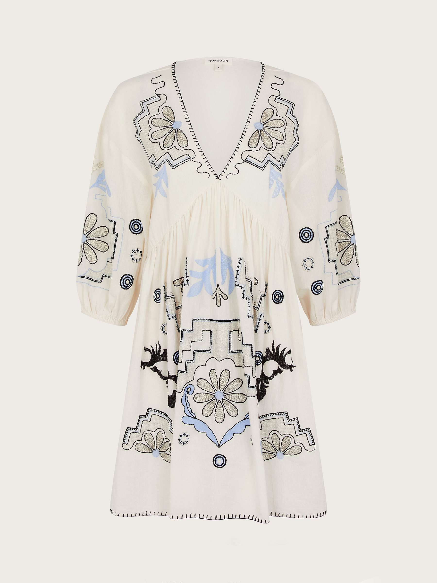 Buy Monsoon Hallie Embroidered Cotton Mini Dress, Ivory/Multi Online at johnlewis.com
