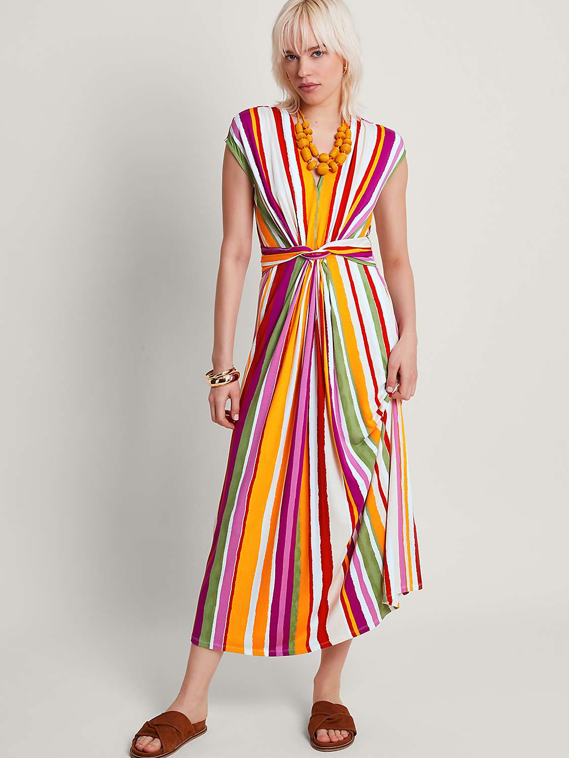 Buy Monsoon Elise Stripe Midi Dress, Pink/Multi Online at johnlewis.com