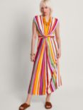 Monsoon Elise Stripe Midi Dress, Pink/Multi, Pink/Multi