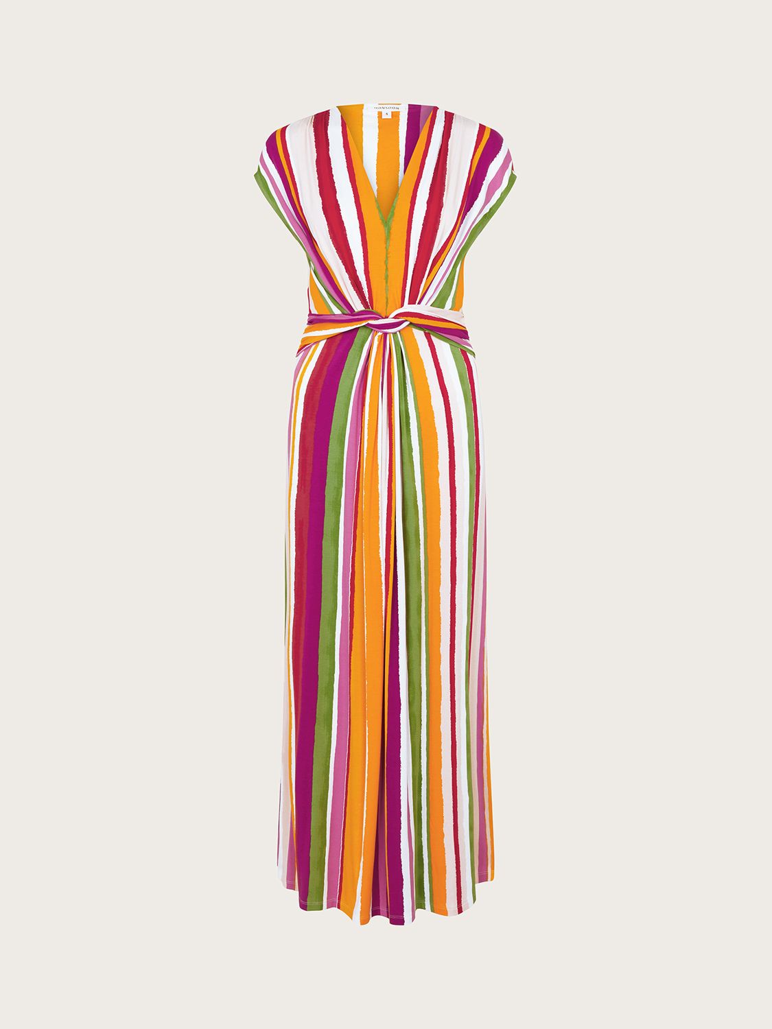 Monsoon Elise Stripe Midi Dress, Pink/Multi, S