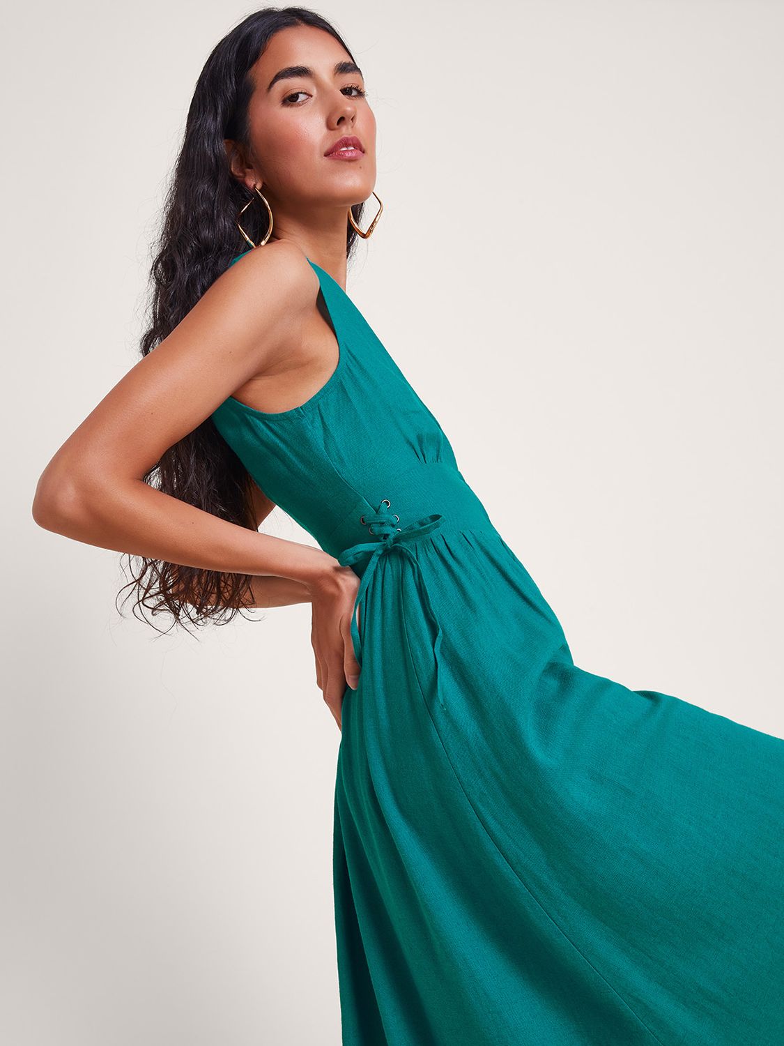 Buy Monsoon Kaya Linen Blend Midi Dress, Teal Online at johnlewis.com