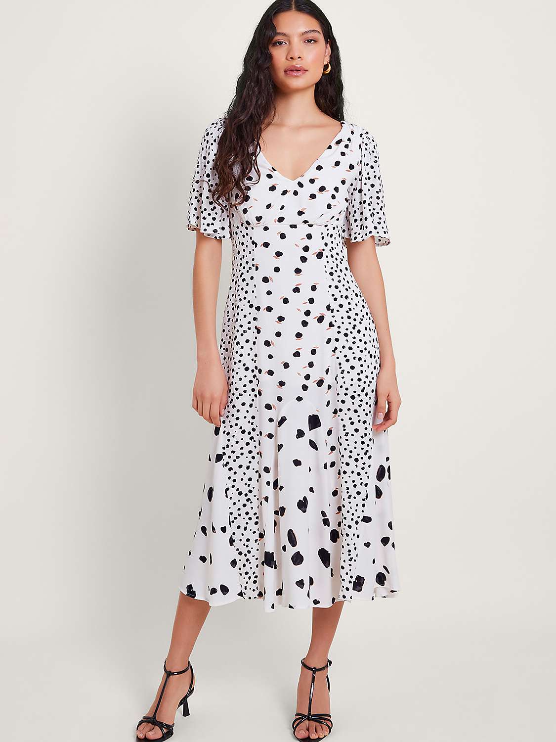 Buy Monsoon Lucee Spot Print Tea Midi Dress, Ivory/Multi Online at johnlewis.com