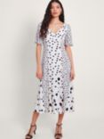 Monsoon Lucee Spot Print Tea Midi Dress, Ivory/Multi