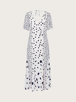 Monsoon Lucee Spot Print Tea Midi Dress, Ivory/Multi