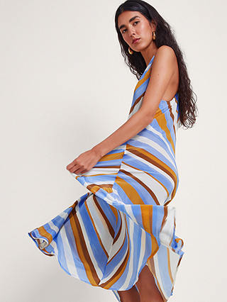 Monsoon Byrdie Stripe Midi Dress, Turquoise