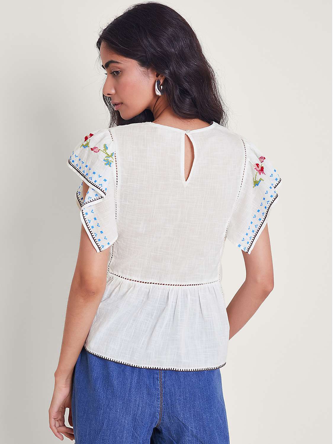 Buy Monsoon Prue Pineapple Embroidered Top, White Online at johnlewis.com