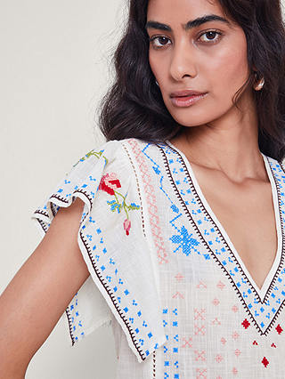 Monsoon Prue Pineapple Embroidered Top, White
