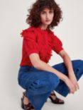Monsoon Mari Broderie Cotton Shirt, Red