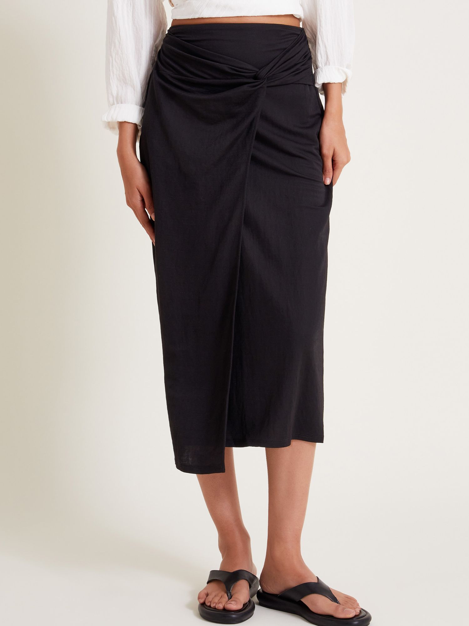 Monsoon Winnie Wrap Midi Skirt Black