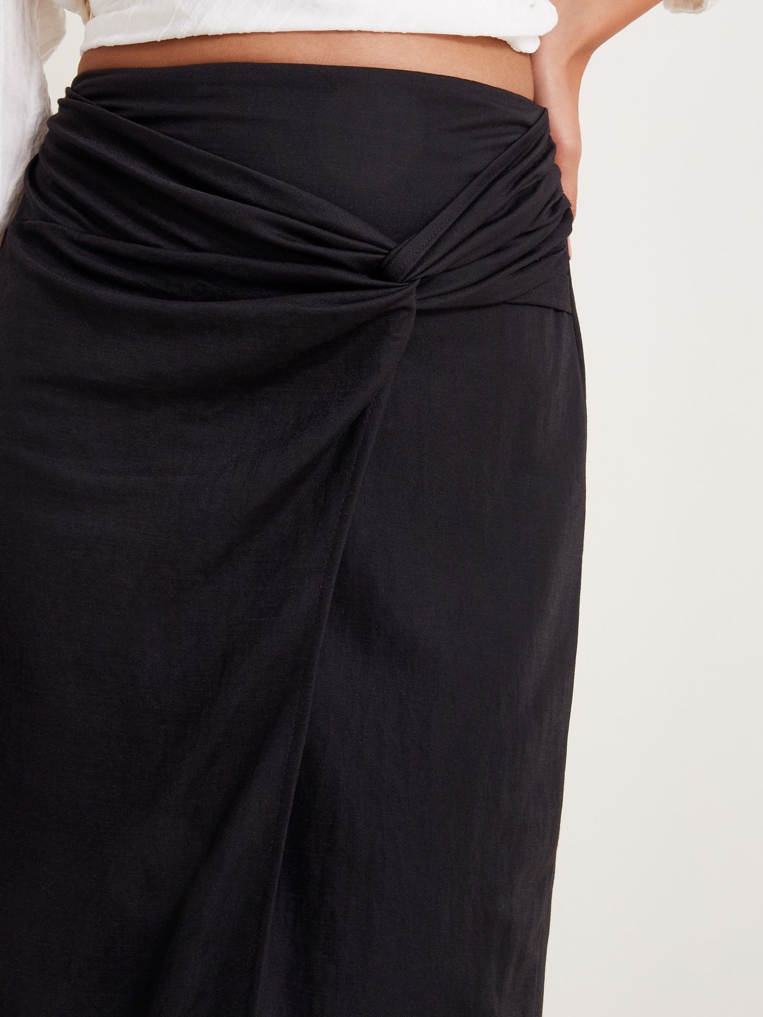 Monsoon Winnie Wrap Midi Skirt, Black, XXL