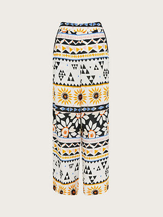 Monsoon Corey Abstract Print Wide Leg Trousers, Ivory/Multi