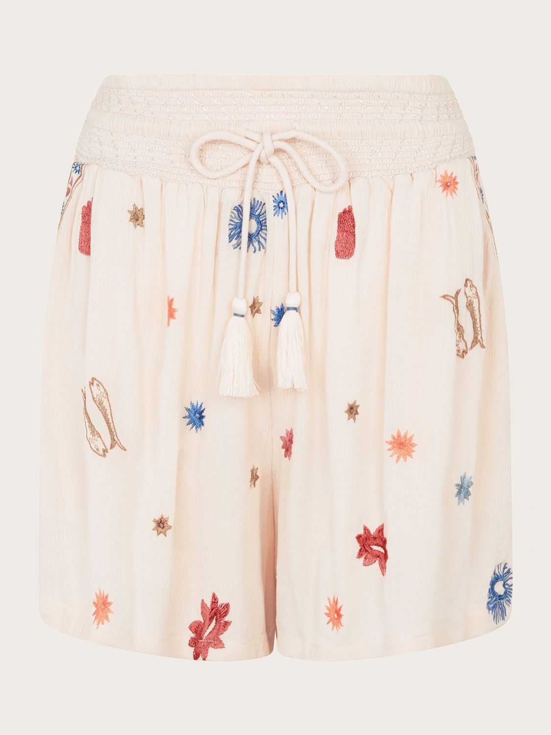 Monsoon Embroidered Shorts, Ivory/Multi, S