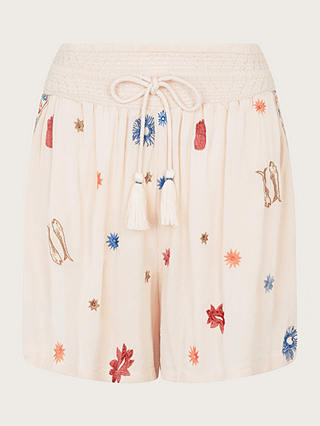 Monsoon Embroidered Shorts, Ivory/Multi