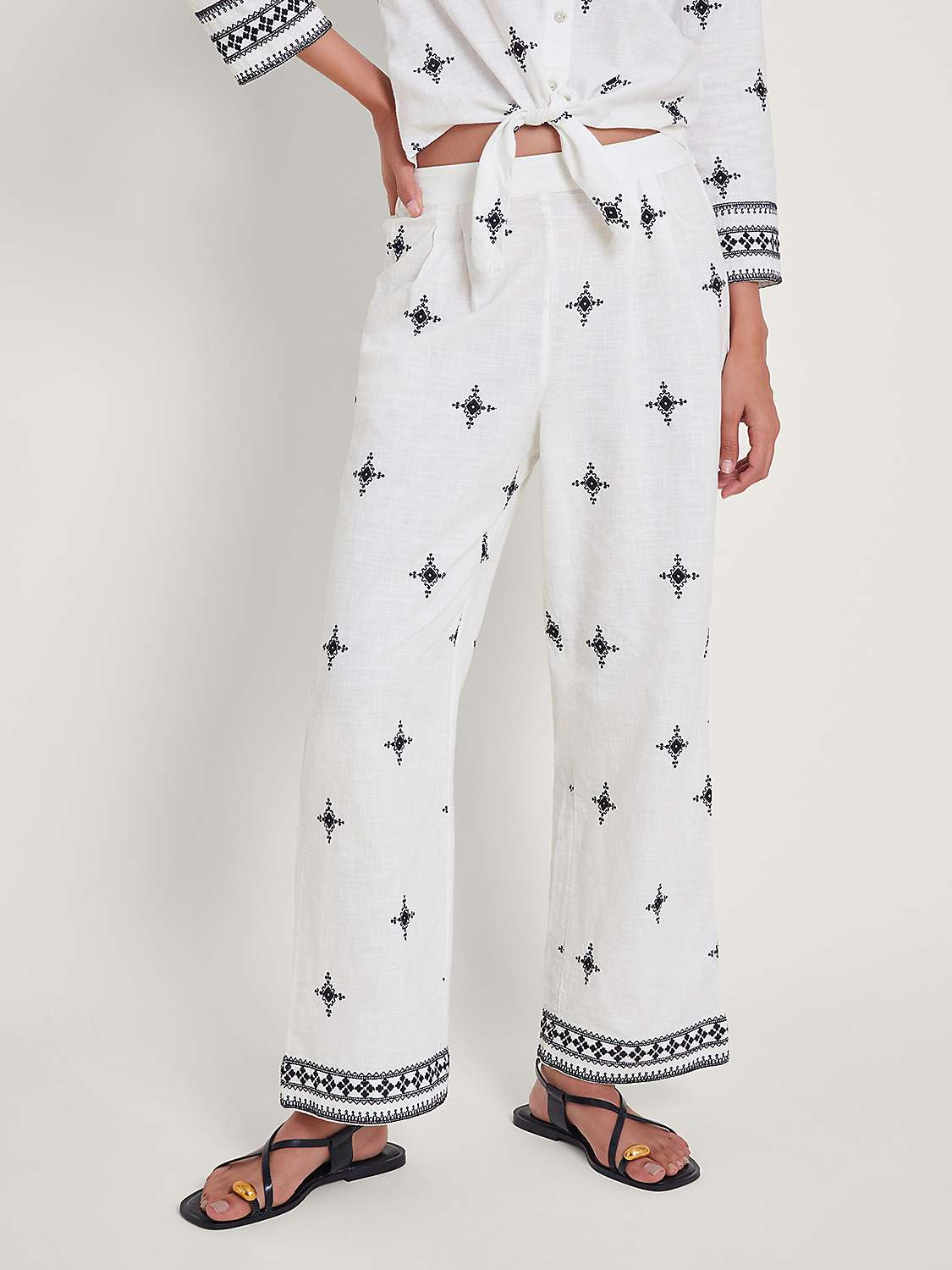 Buy Monsoon Eleanor Embroidered Trousers, Ivory Online at johnlewis.com