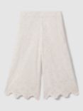 Reiss Kids' Nella Scallop Trim Wide Leg Broderie Anglaise Trousers, Ivory