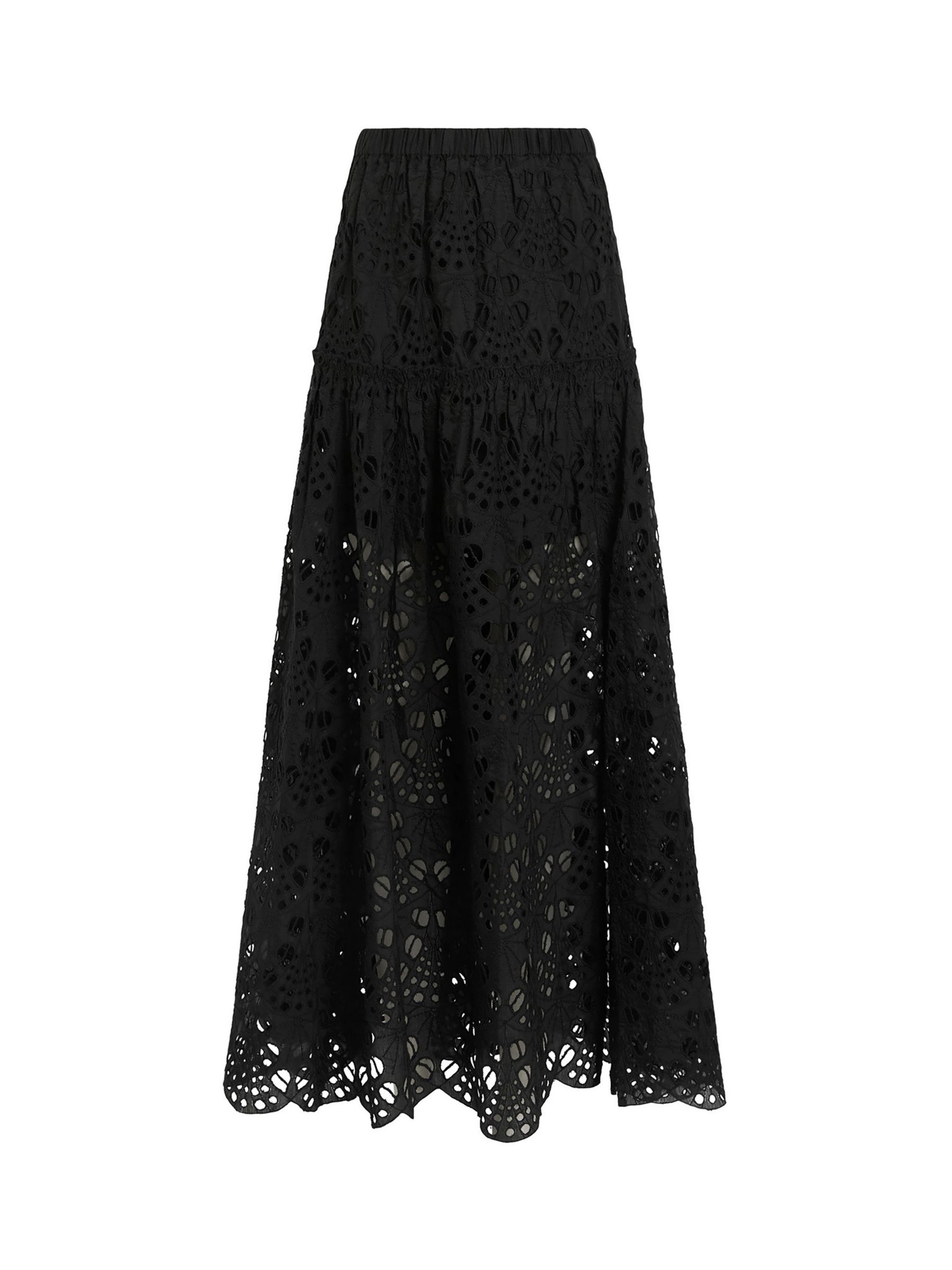Buy AllSaints Rosie Broiderie Maxi Skirt, Black Online at johnlewis.com