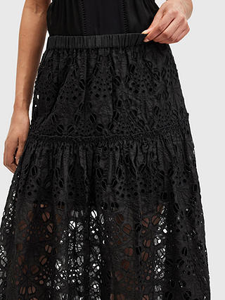 AllSaints Rosie Broiderie Maxi Skirt, Black