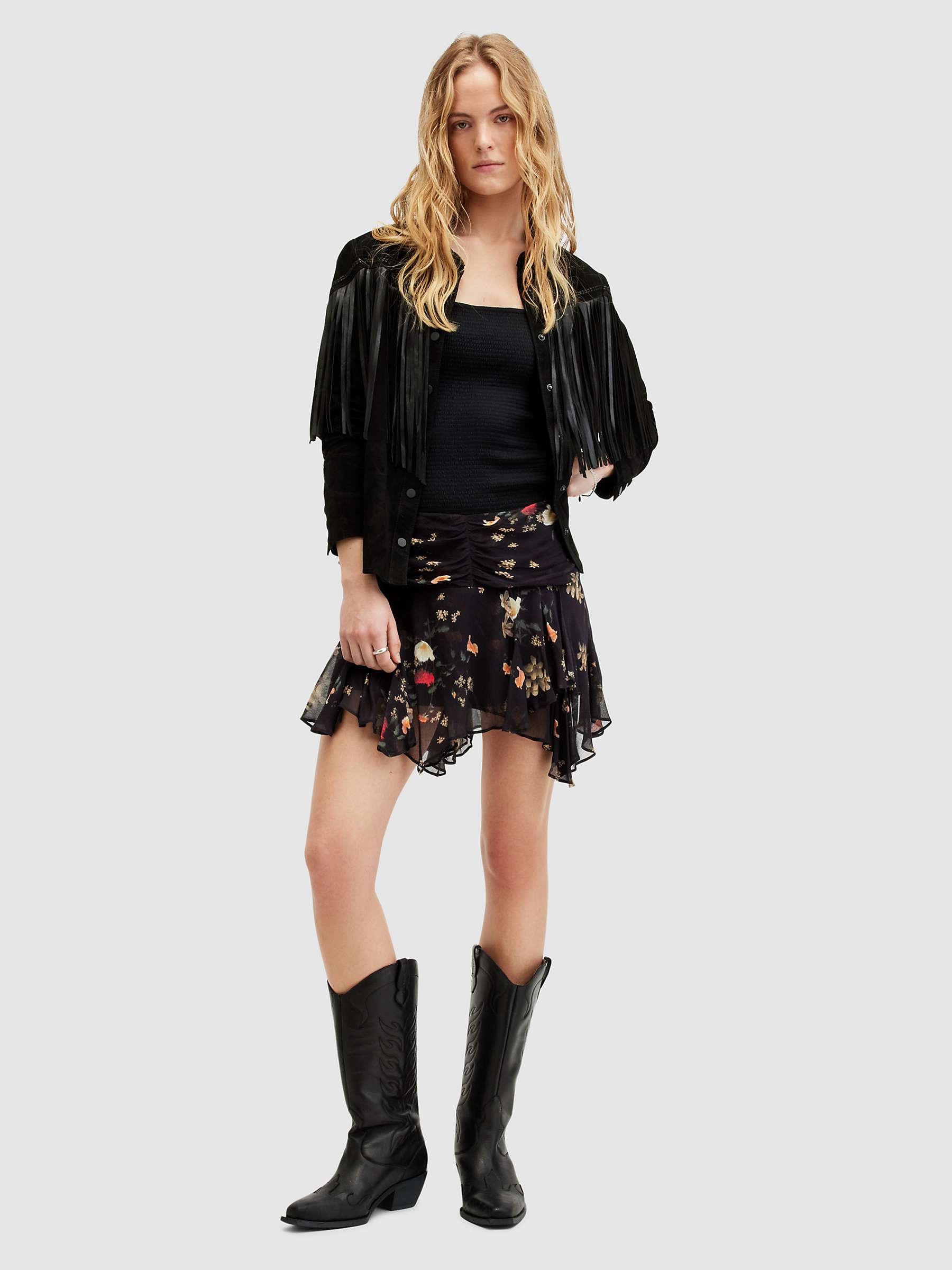 Buy AllSaints Erica Kora Ecovero Skirt, Black/Multi Online at johnlewis.com