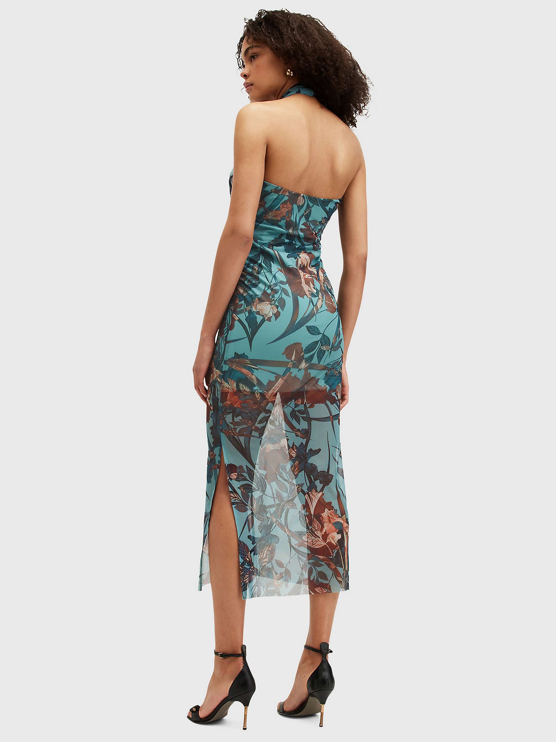 Buy AllSaints Kaih Batu Halterneck Bodycon Midi Dress, Lagoon Blue Online at johnlewis.com