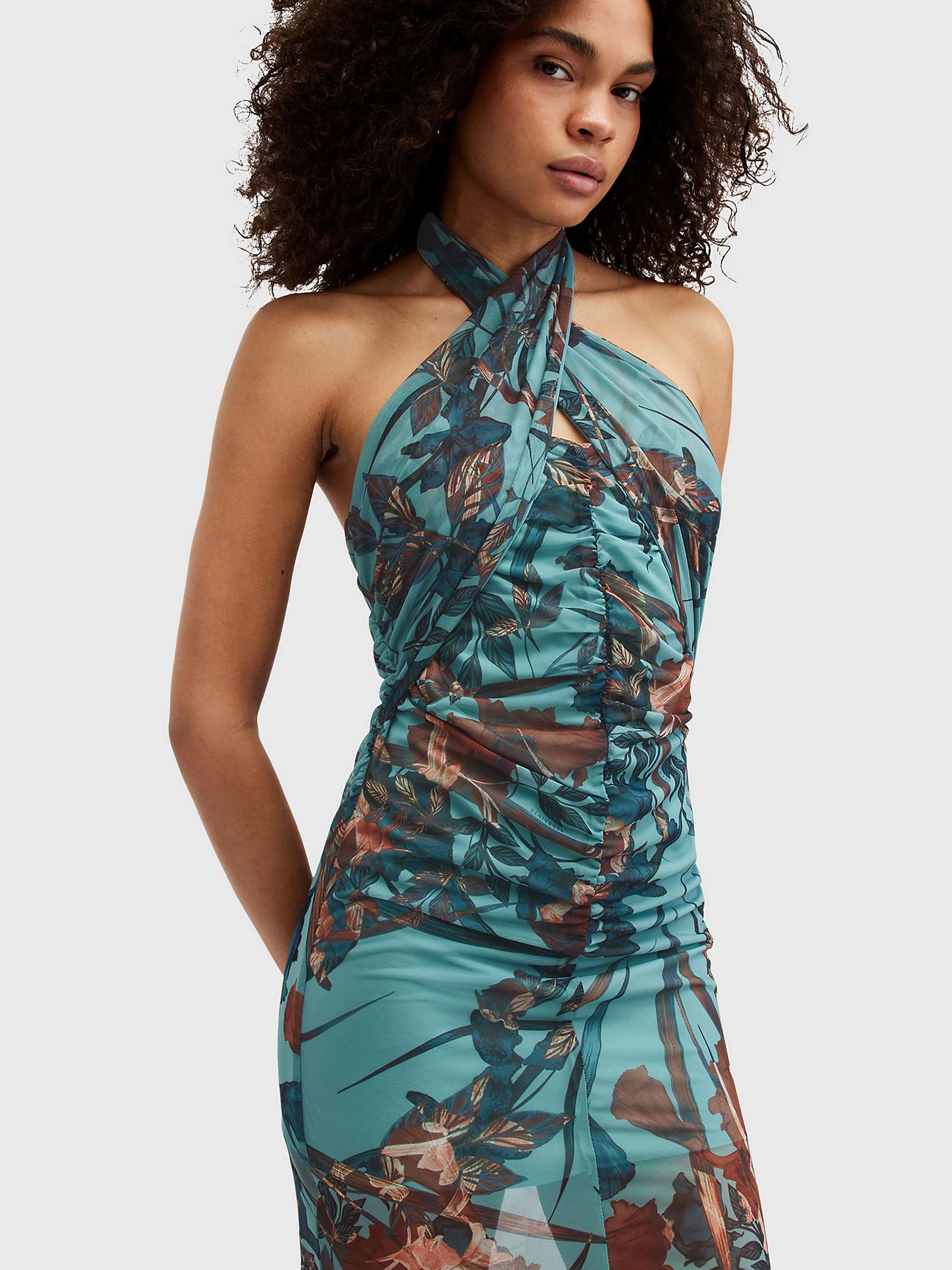 Buy AllSaints Kaih Batu Halterneck Bodycon Midi Dress, Lagoon Blue Online at johnlewis.com