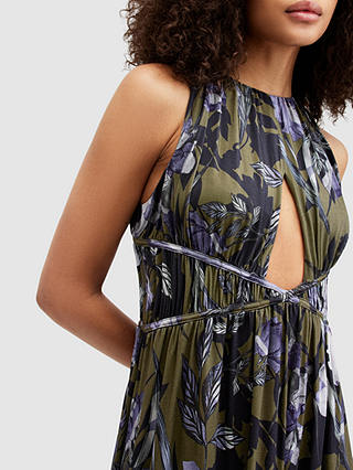 AllSaints Kaya Batu Floral Maxi Dress, Deep Khaki/Multi