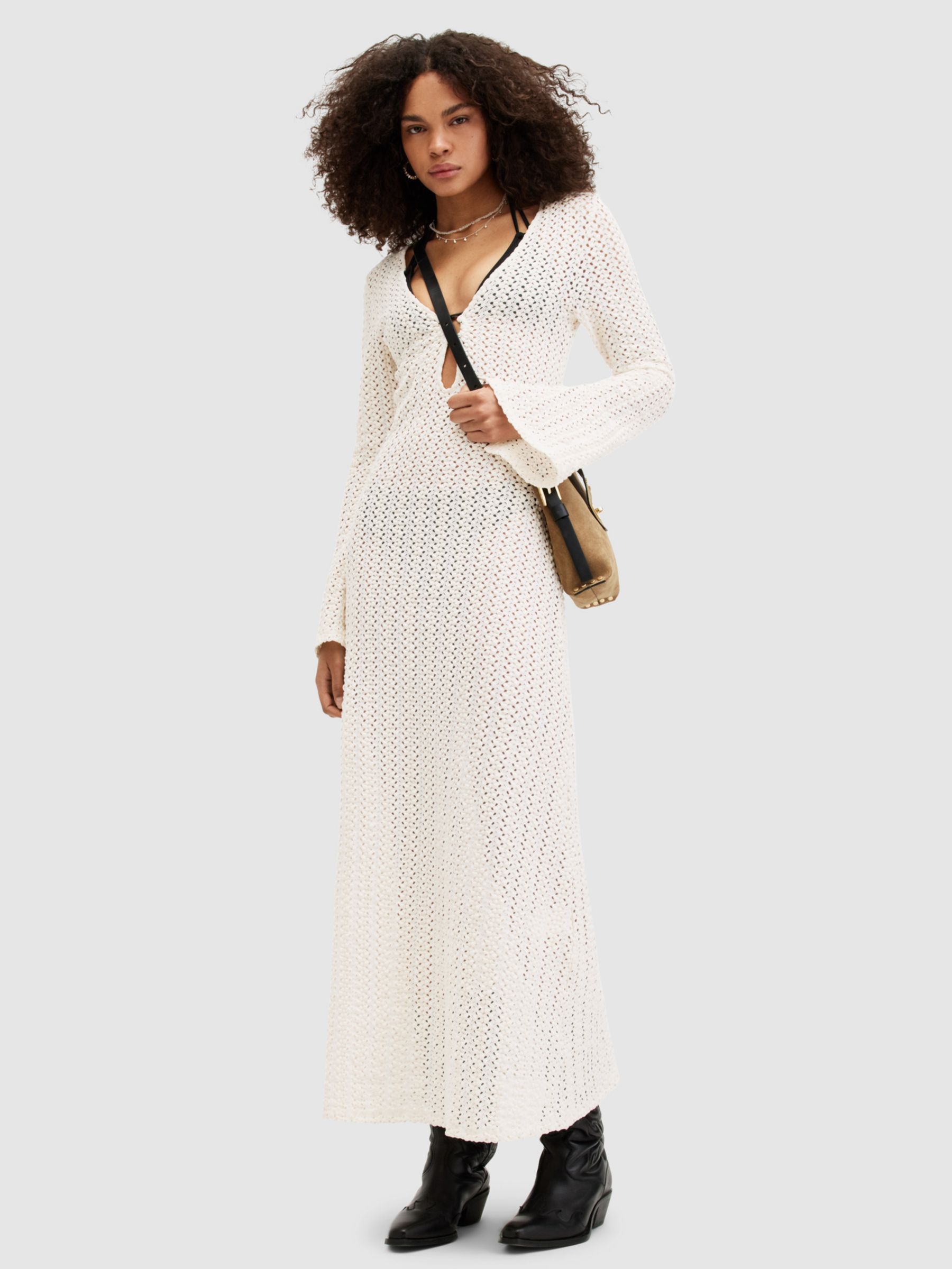 AllSaints Karma Organic Cotton Maxi Dress, Chalk White, 10