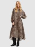 AllSaints Jane Leppo Leopard Print Midi Dress, Brown/Multi