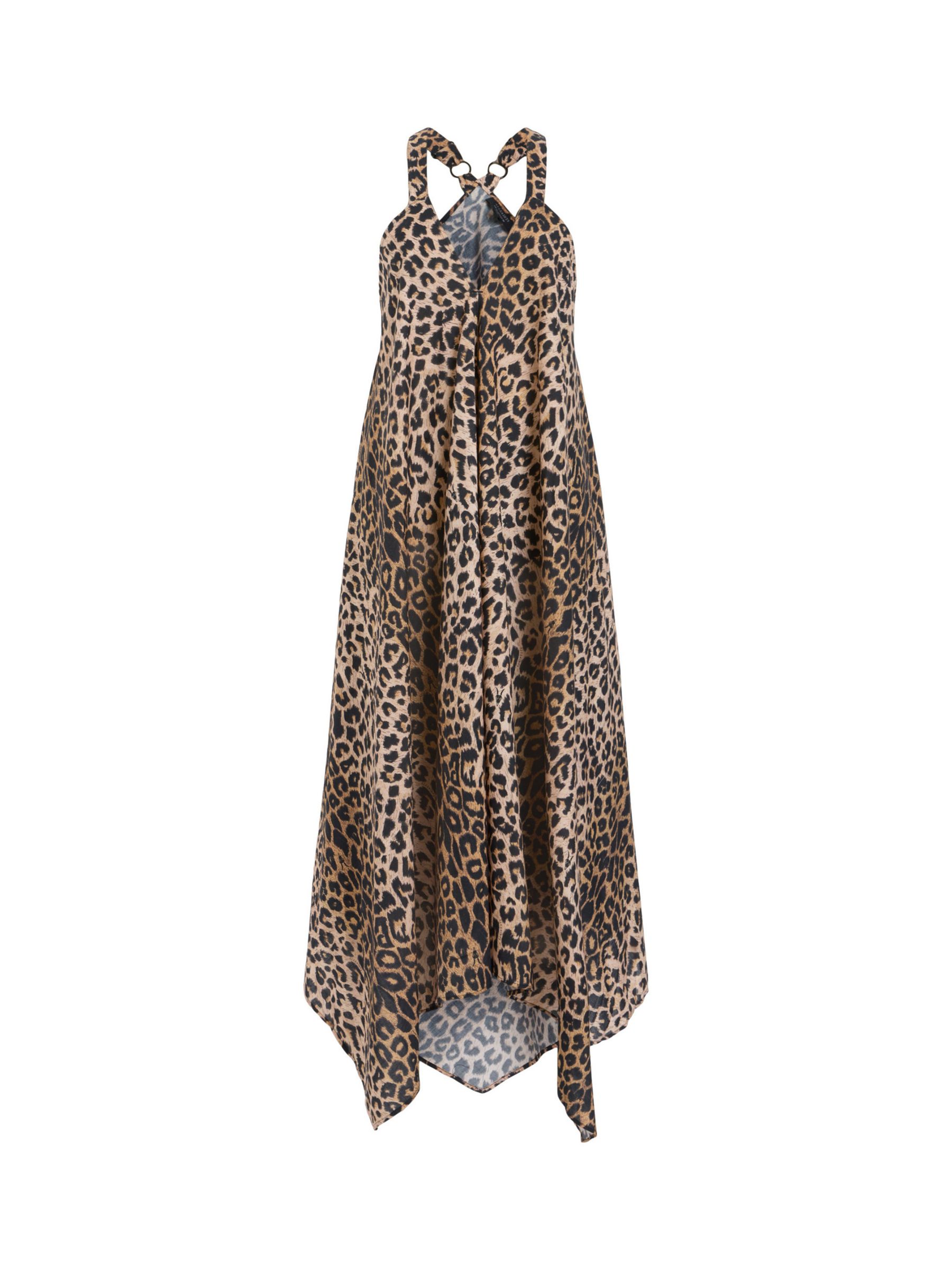 AllSaints Lil Leopard Print Midi Dress, Leopard Brown, 10