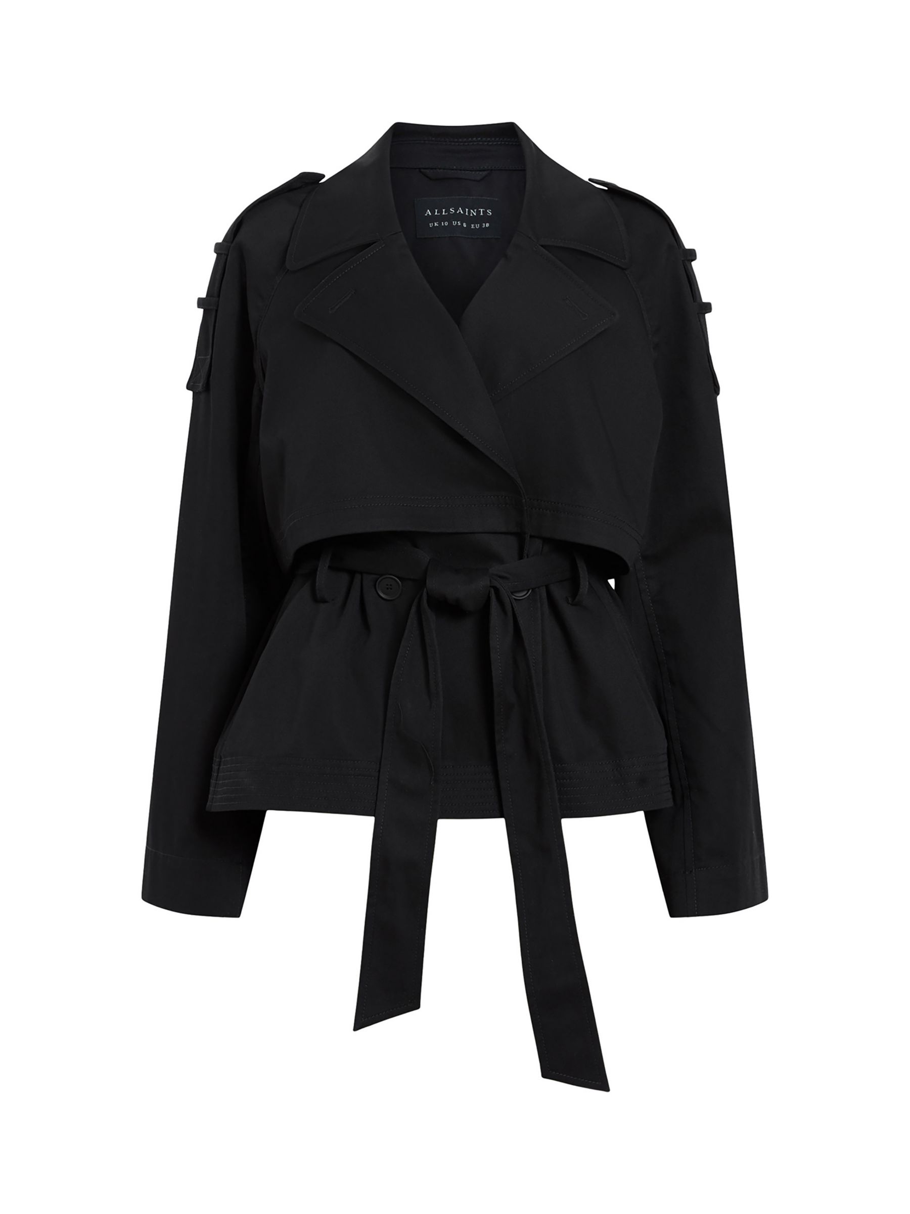 AllSaints Beckette Short Trench Coat, Black, 10