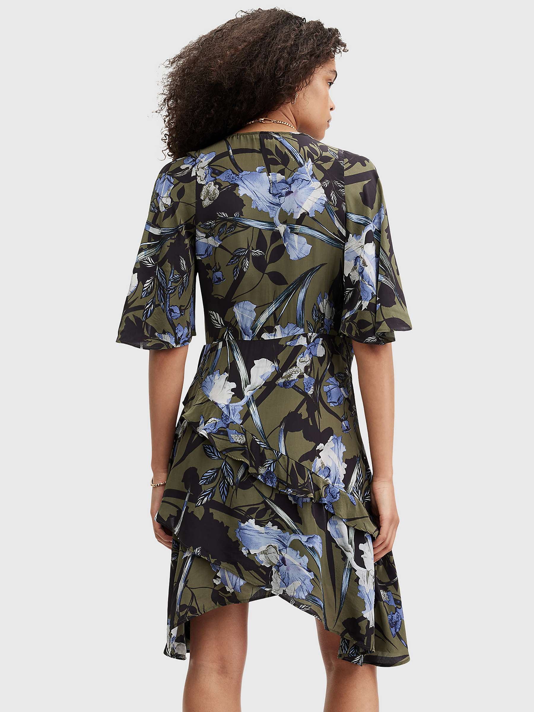 Buy AllSaints Meagan Batu Floral Print Ruffle Wrap Dress, Khaki/Multi Online at johnlewis.com