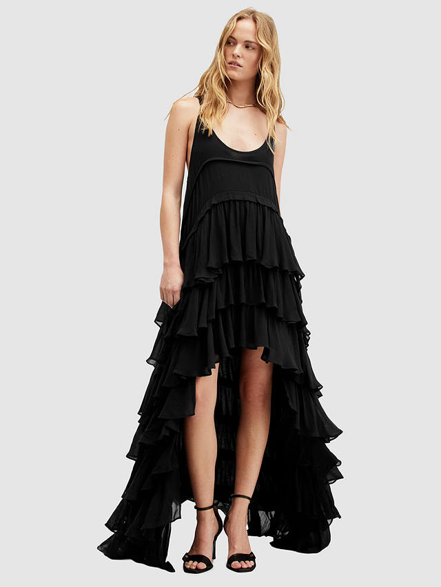 AllSaints Cavarly Tiered Hi-Low Hem Maxi Dress, Black