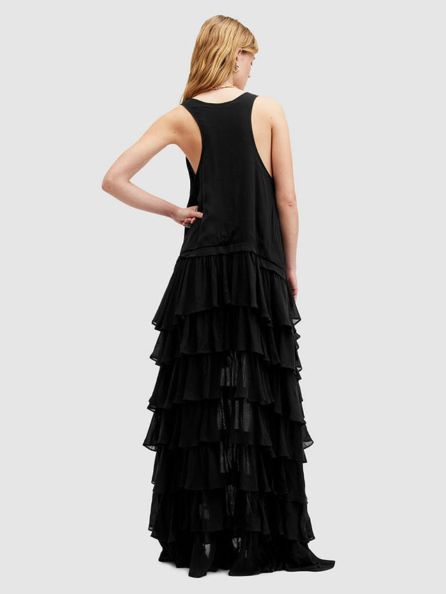 AllSaints Cavarly Tiered Hi-Low Hem Maxi Dress, Black