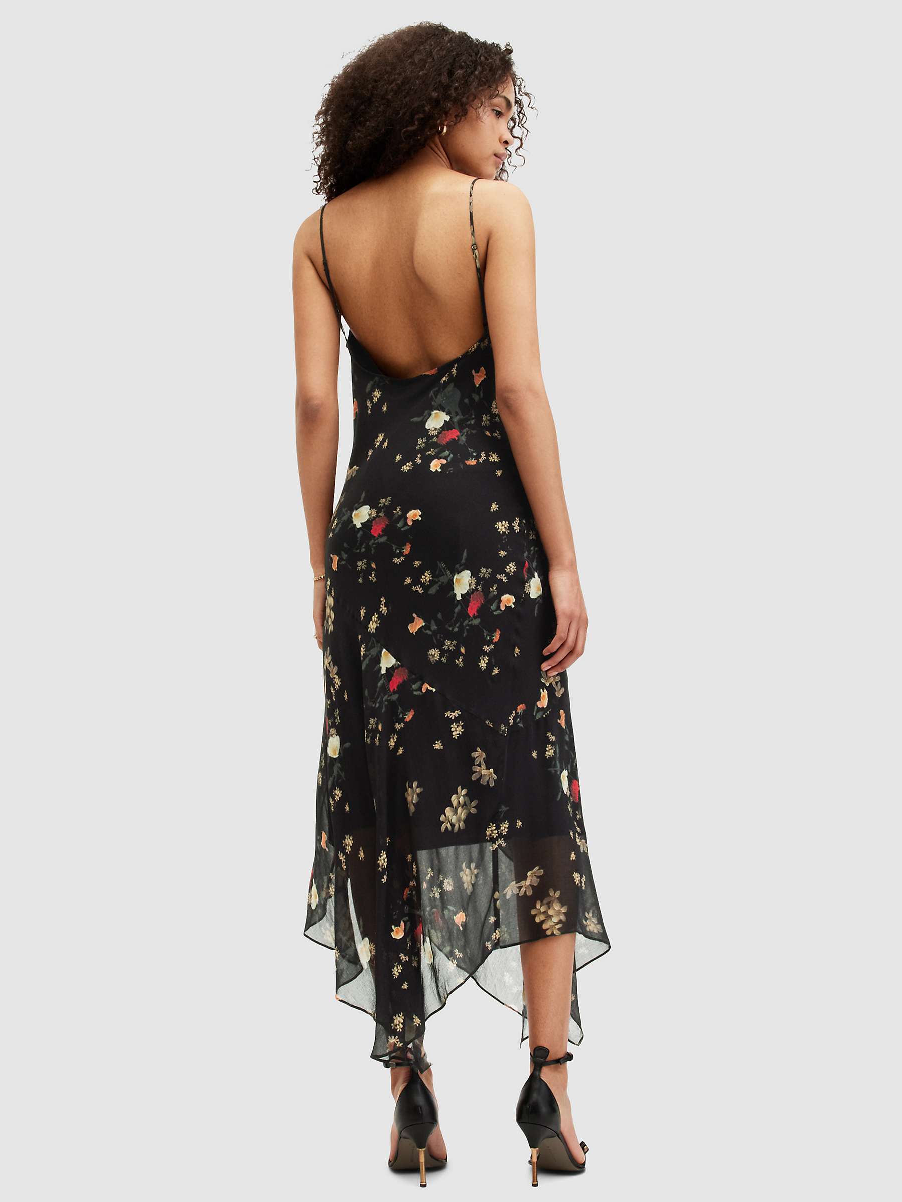 Buy AllSaints Charlotte Kora Floral Print Midi Slip Dress, Black Online at johnlewis.com