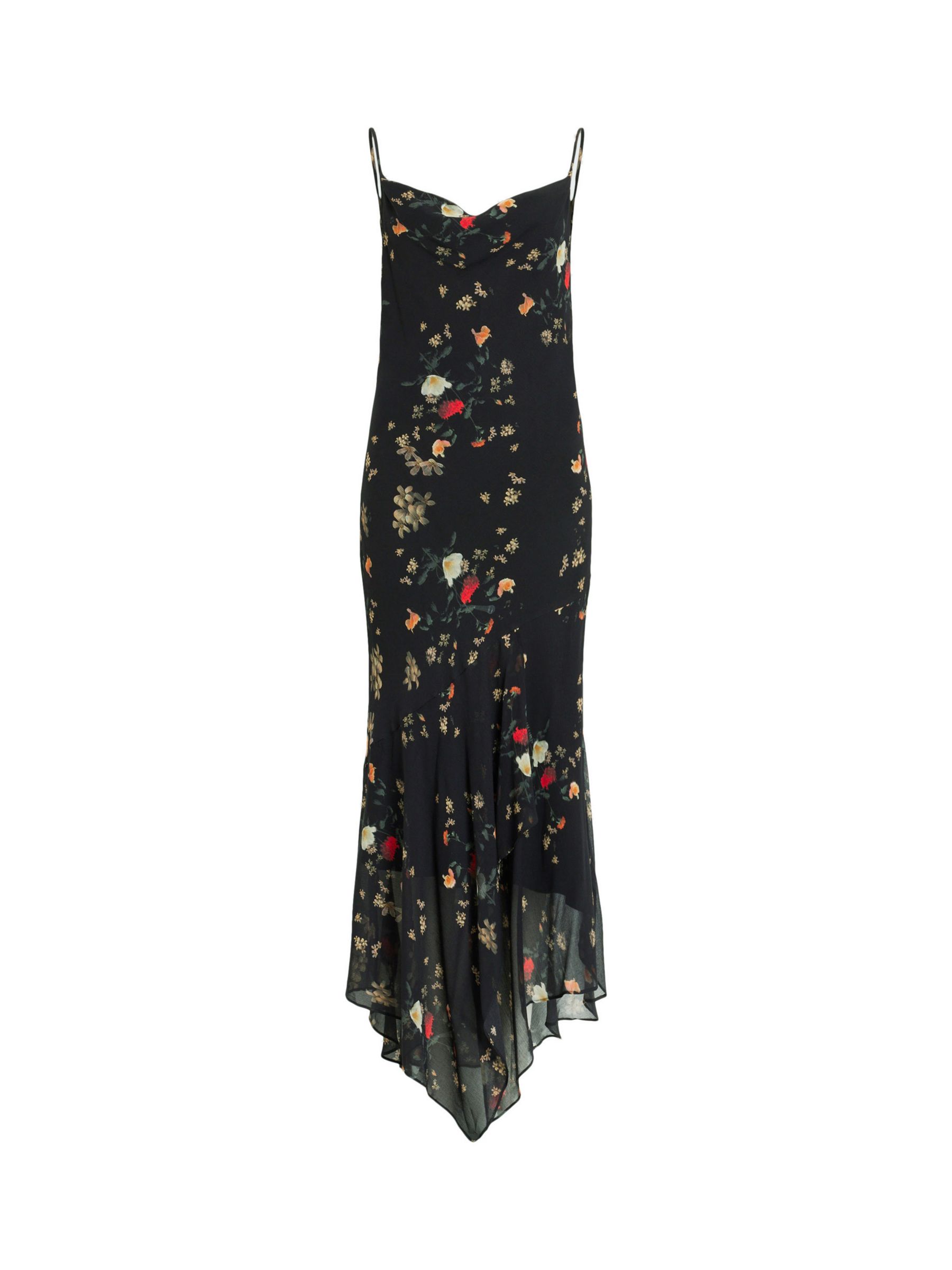 AllSaints Charlotte Kora Floral Print Midi Slip Dress, Black, 10
