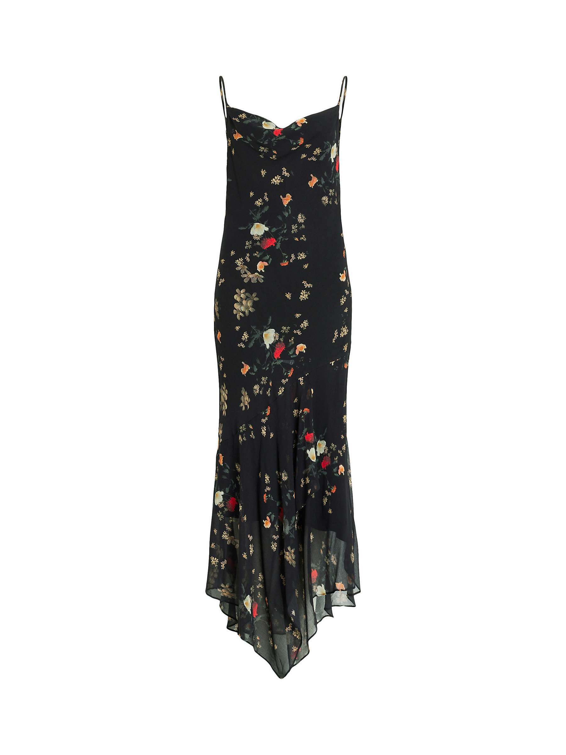 Buy AllSaints Charlotte Kora Floral Print Midi Slip Dress, Black Online at johnlewis.com