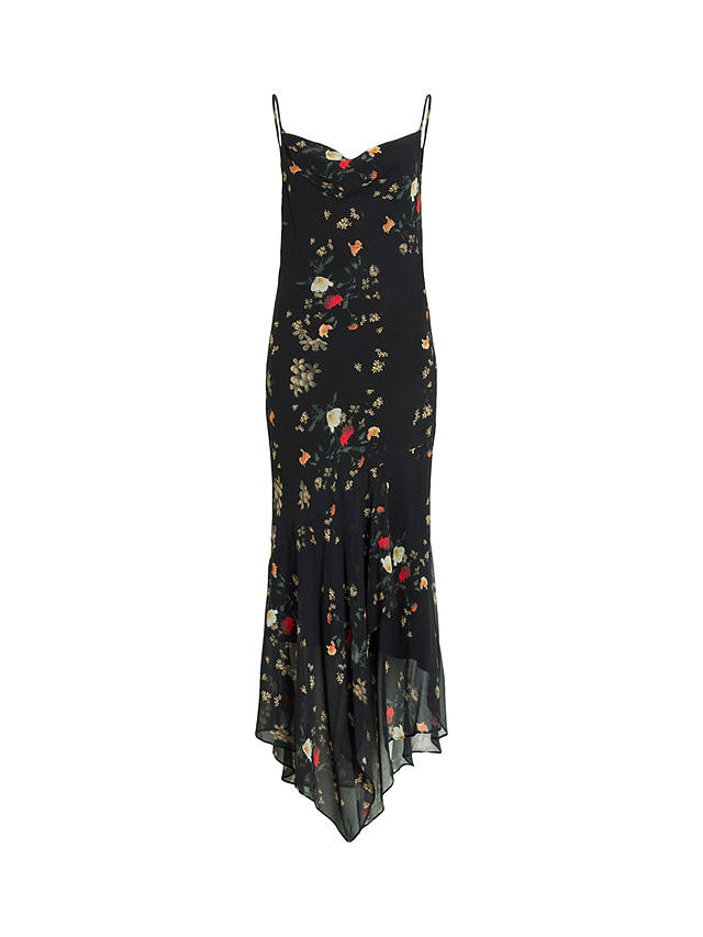 AllSaints Charlotte Kora Floral Print Midi Slip Dress, Black