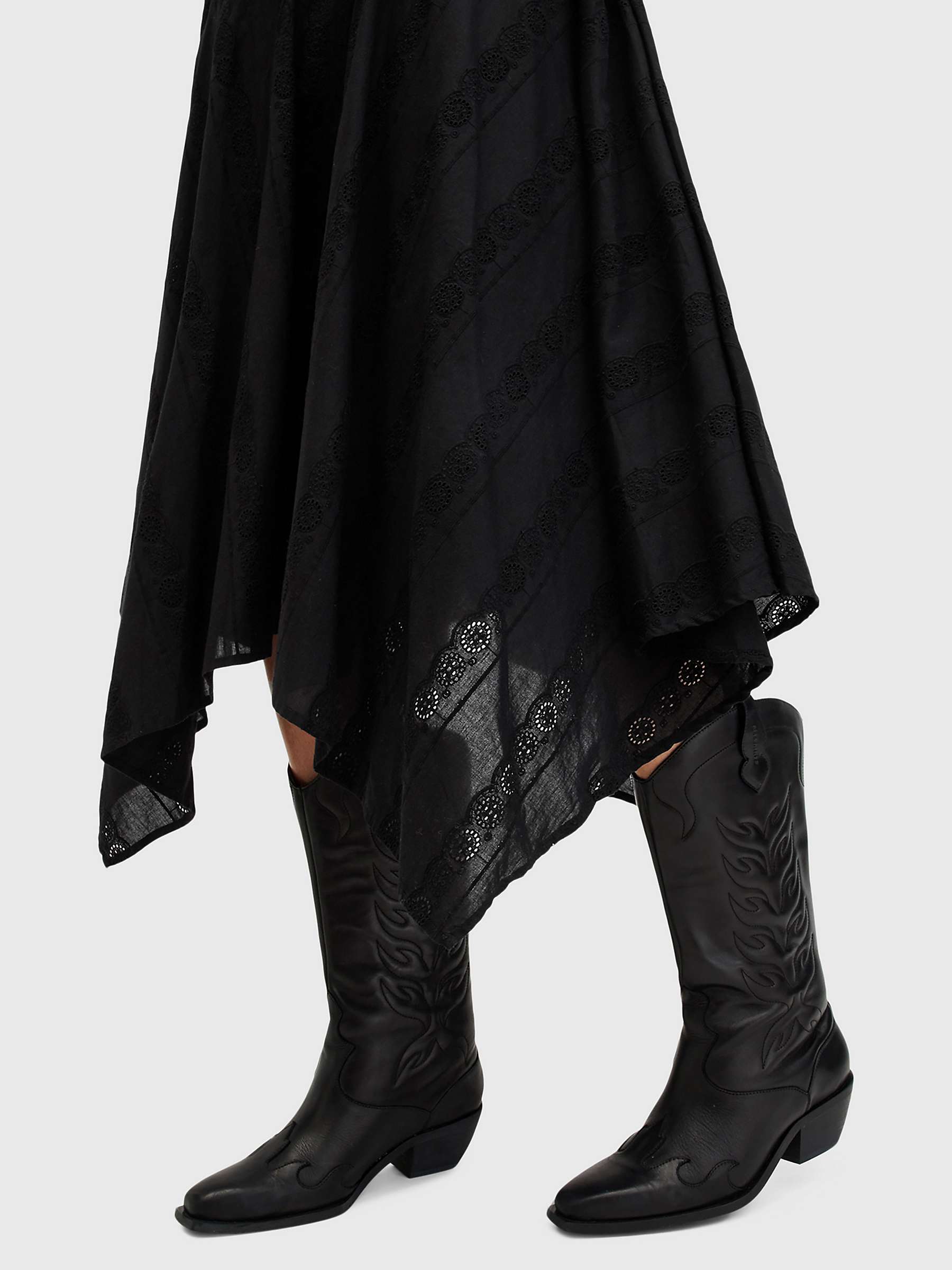 Buy AllSaints Avania Cotton Broderie Midi Dress, Black Online at johnlewis.com