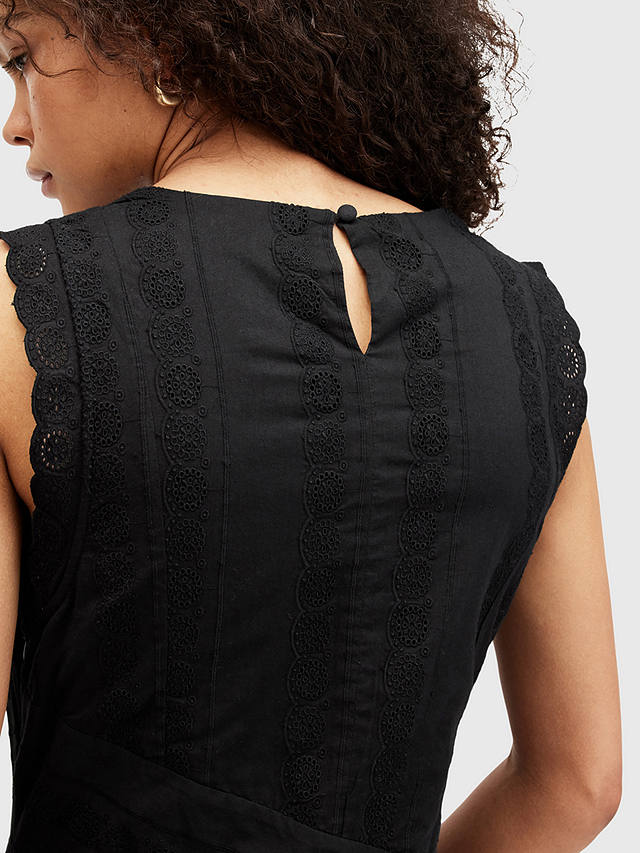 AllSaints Avania Cotton Broderie Midi Dress, Black
