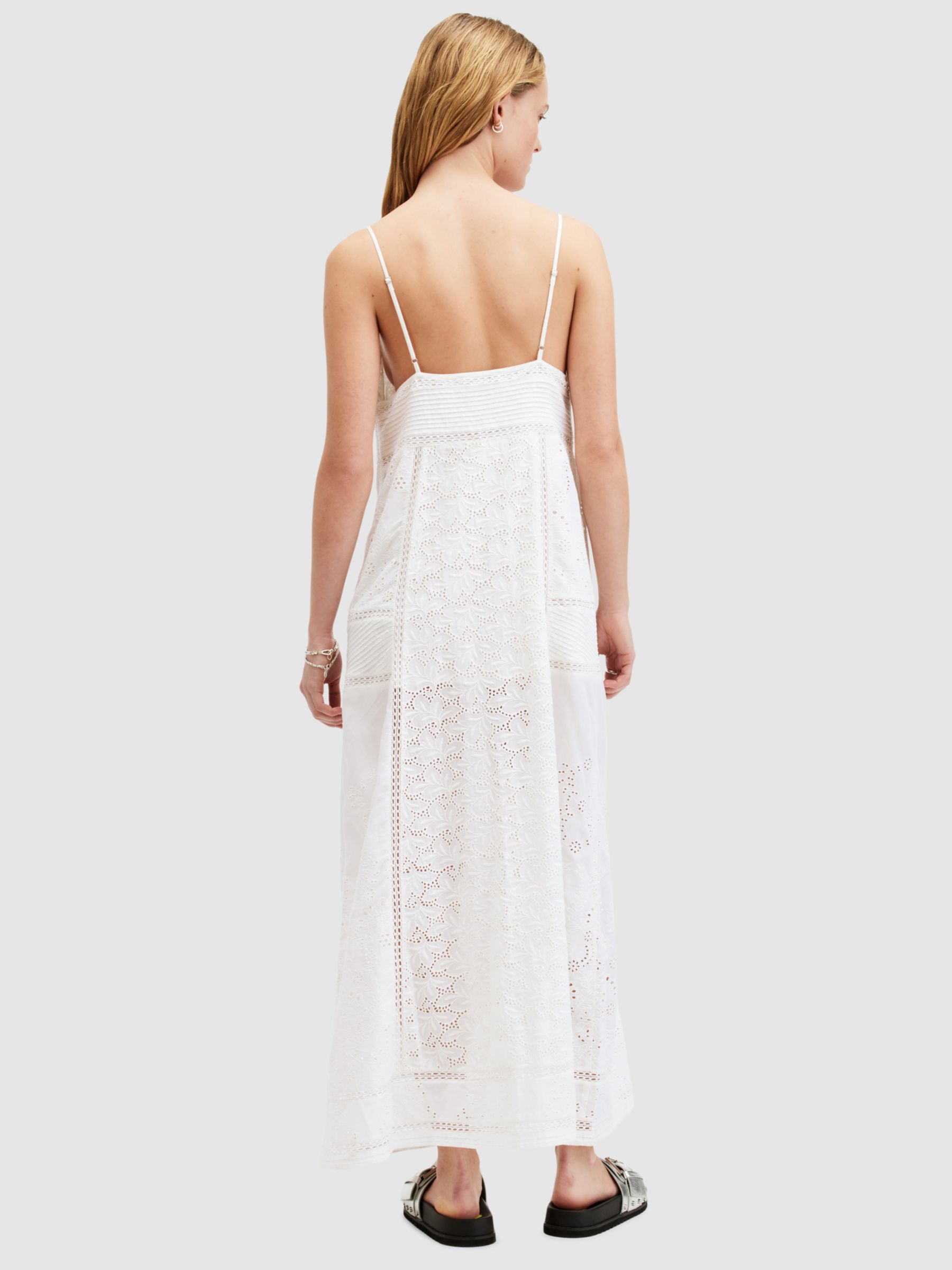 AllSaints Dahlia Embroidered Organic Cotton Blend Maxi Dress, Off White, 10