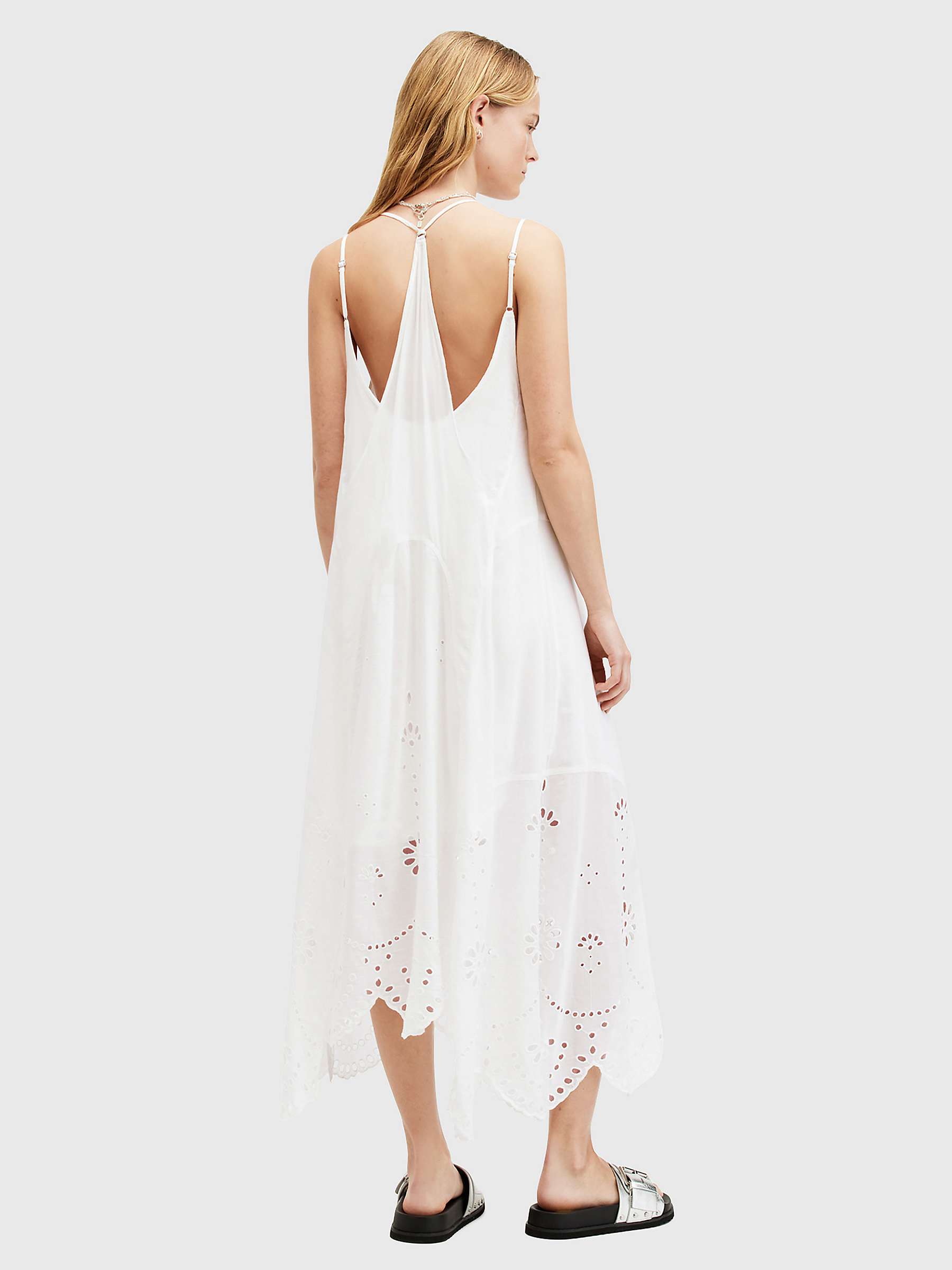 Buy AllSaints Areena Embroidered Midi Dress, Optic White Online at johnlewis.com