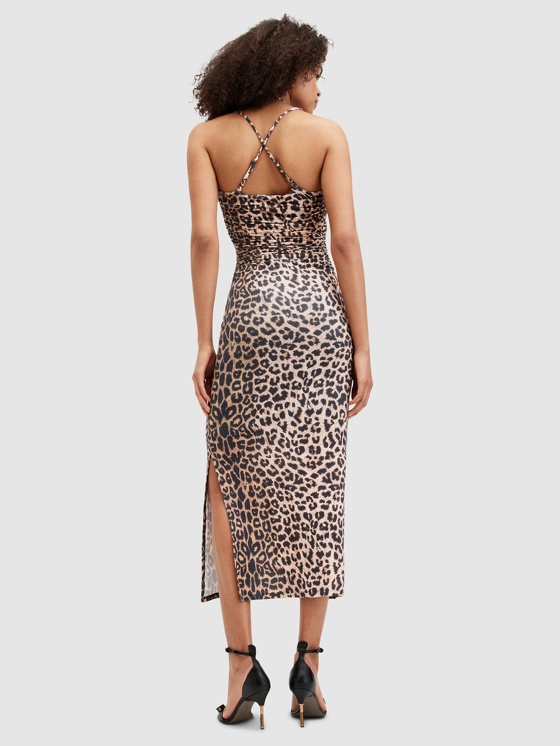 Buy AllSaints Amaya Leopard Print Midi Dress, Leopard Brown Online at johnlewis.com