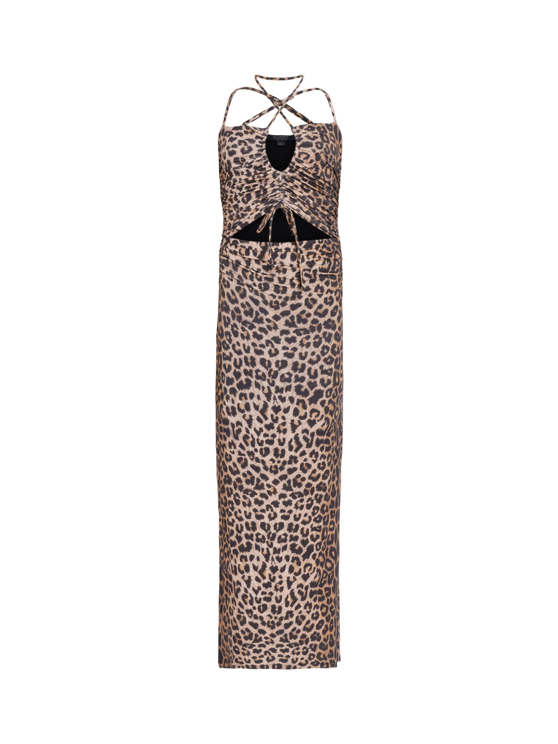AllSaints Amaya Leopard Print Midi Dress, Leopard Brown, 10