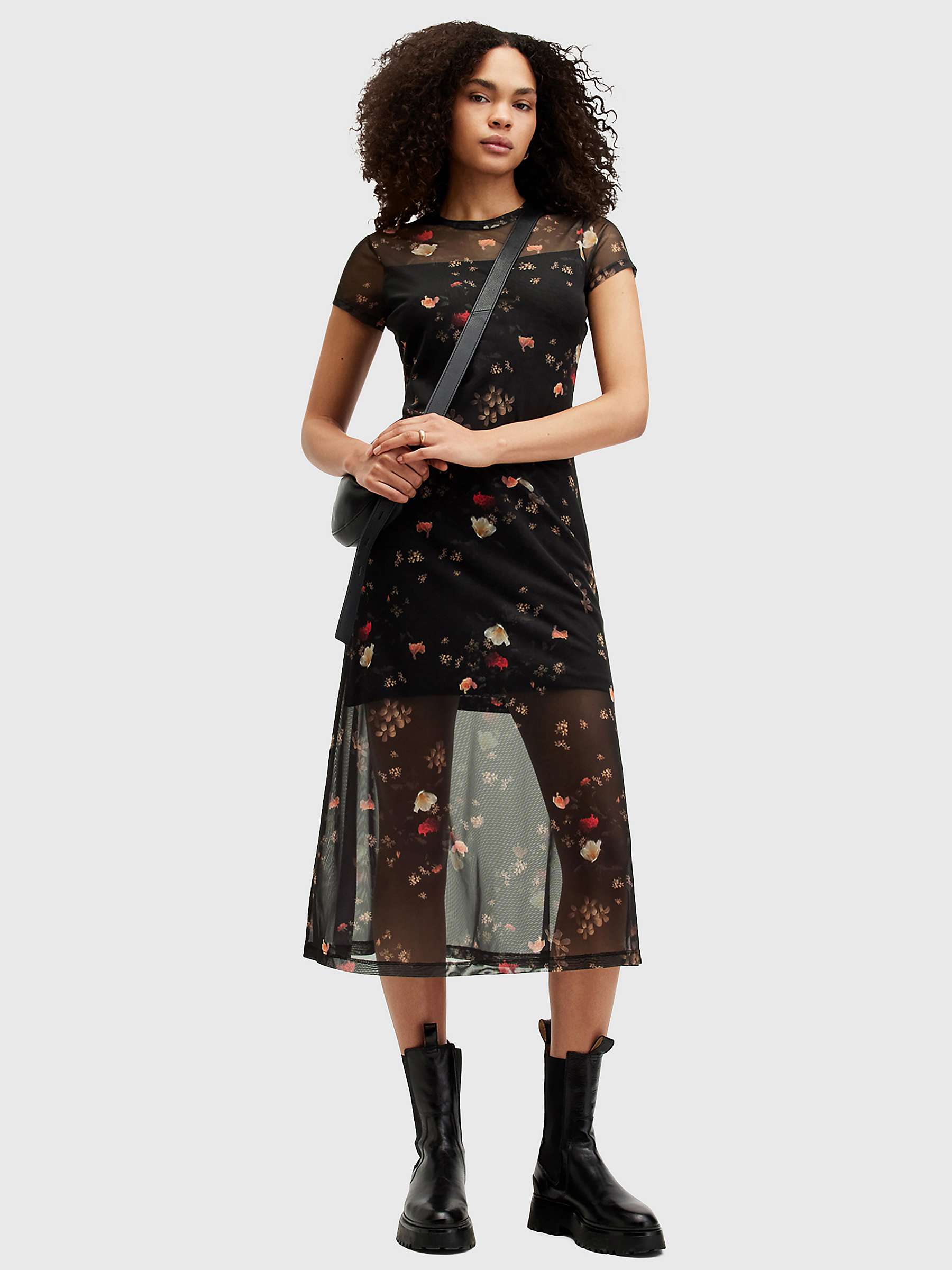 Buy AllSaints Hanna Kora Floral Print Midi Dress, Black/Multi Online at johnlewis.com