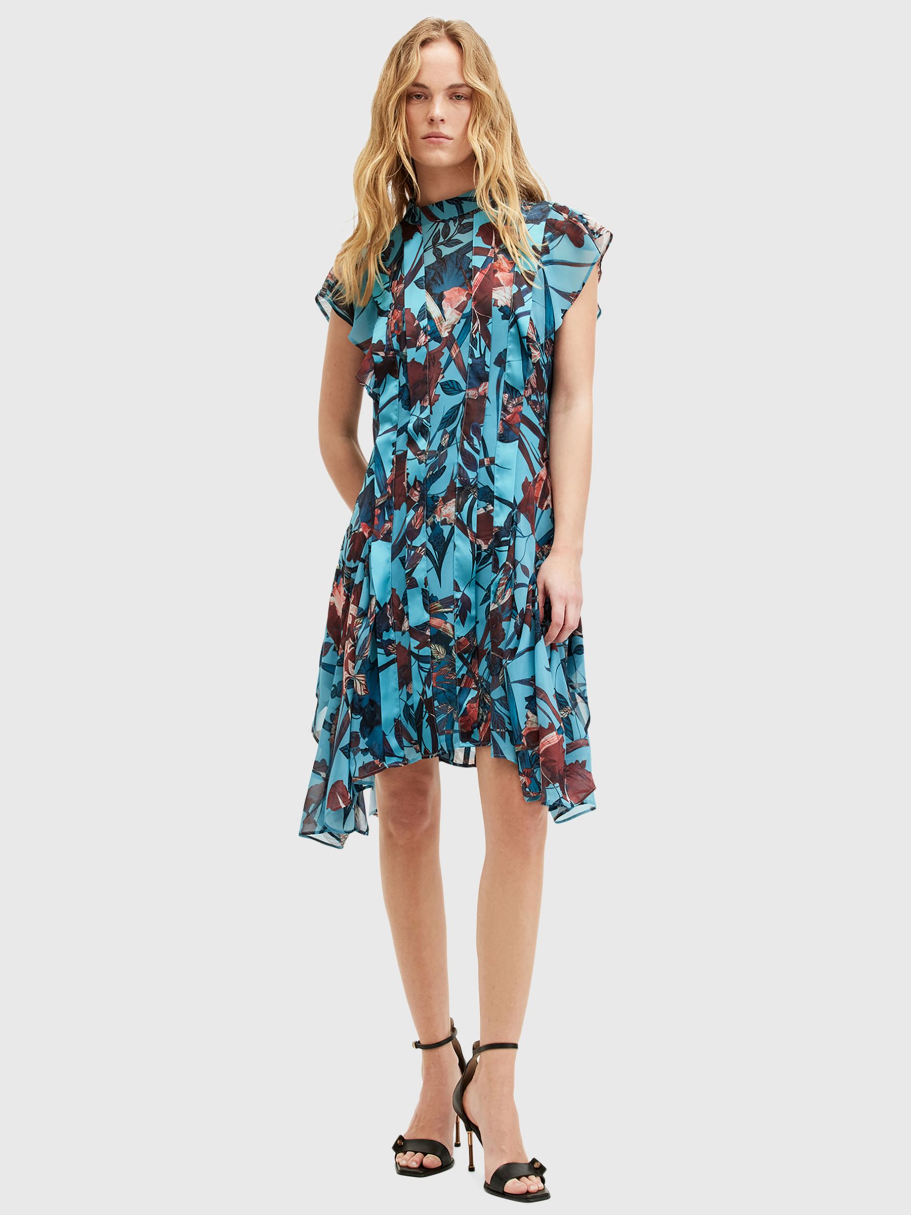 Buy AllSaints Fleur Batu High Neck Mini Dress, Lagoon Blue Online at johnlewis.com