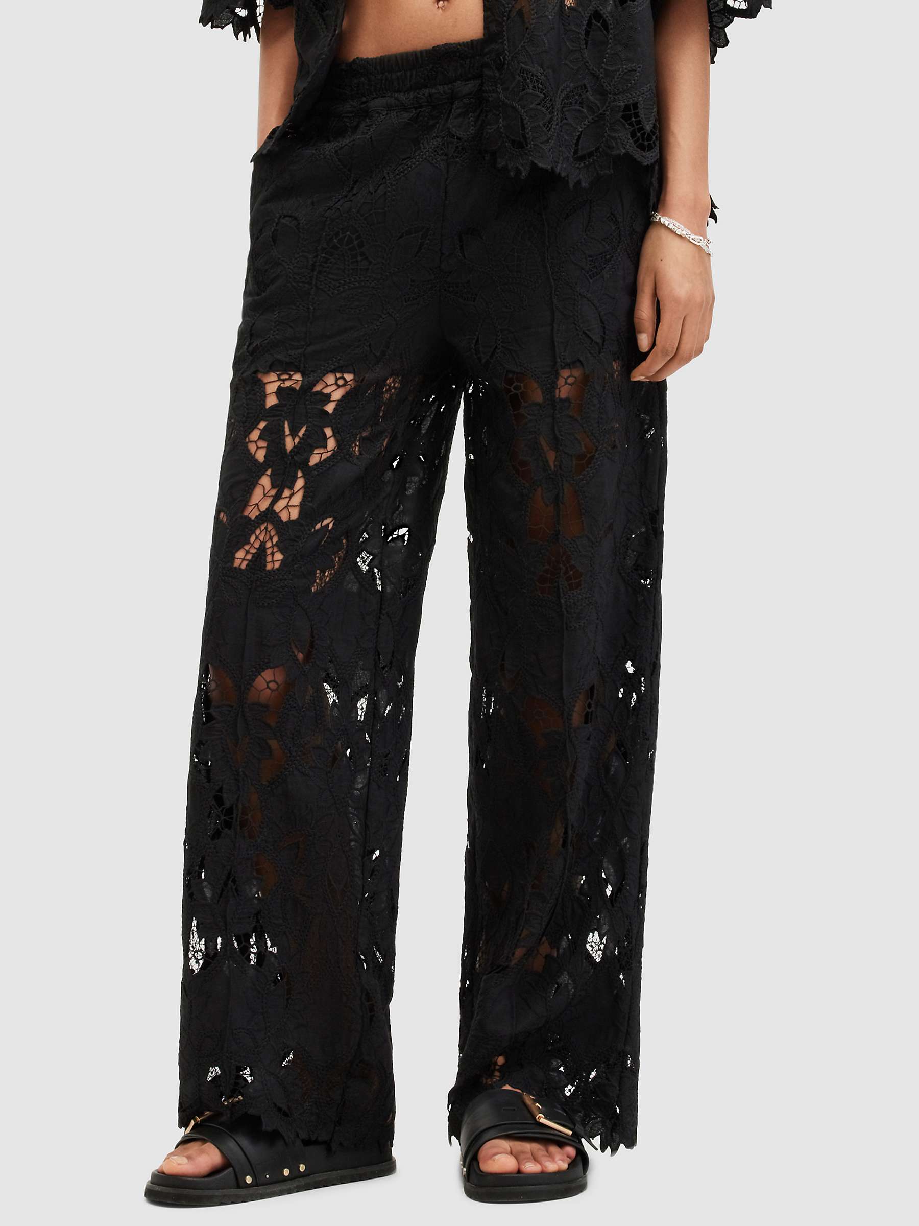 Buy AllSaints Charli Wide Leg Lace Trousers, Black Online at johnlewis.com