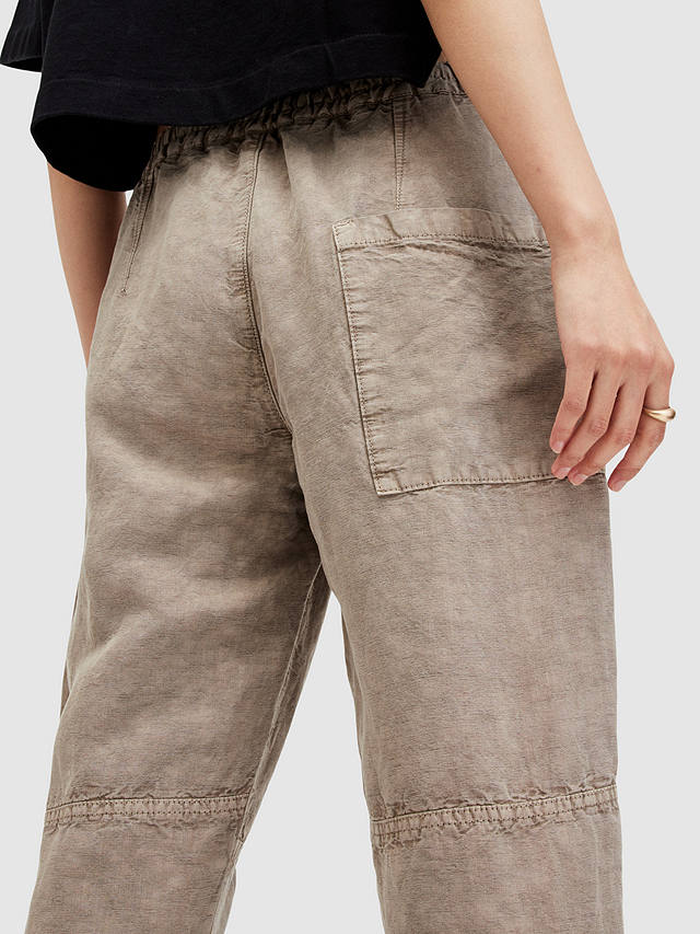 AllSaints Val Linen Blend Cargo Trousers, Taupe