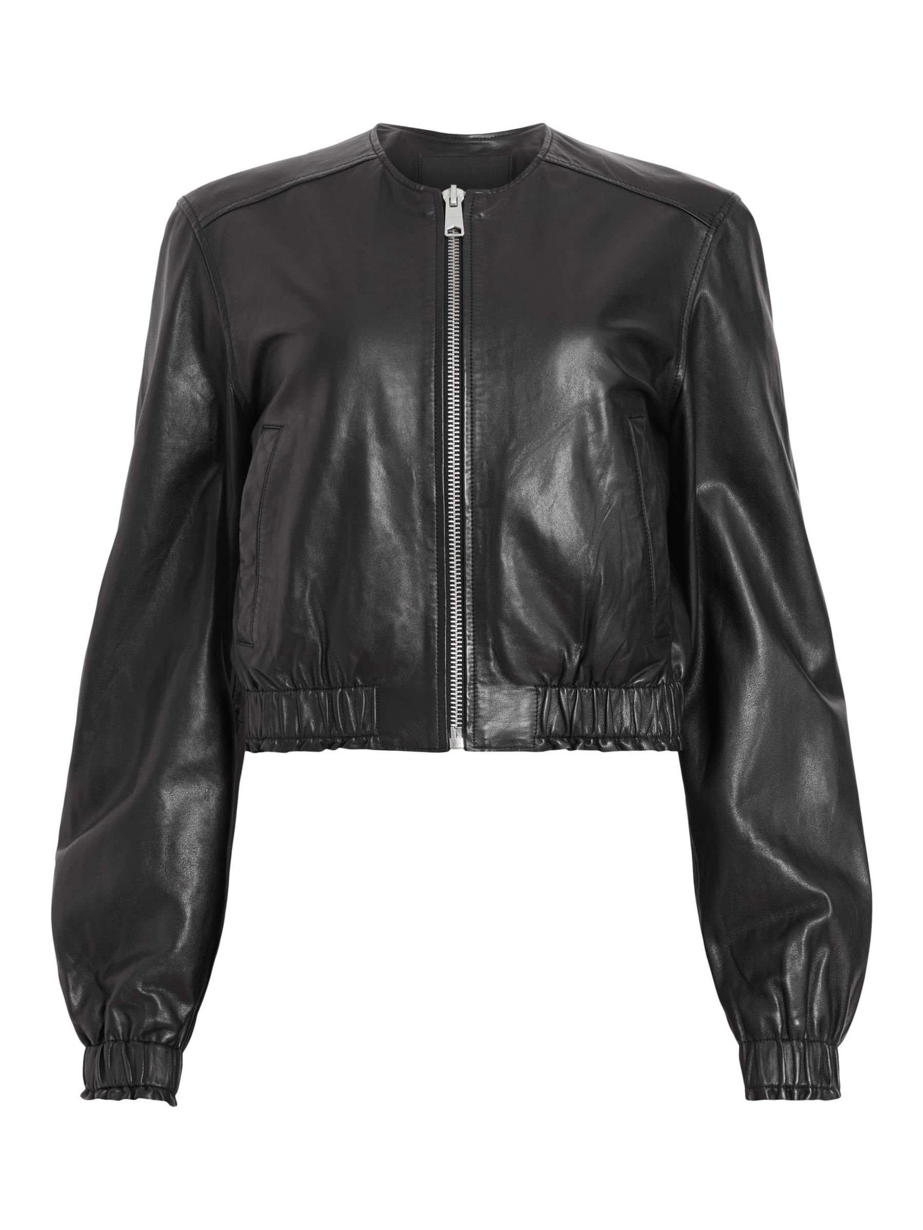AllSaints Everly Leather Bomber Jacket, Black, 10