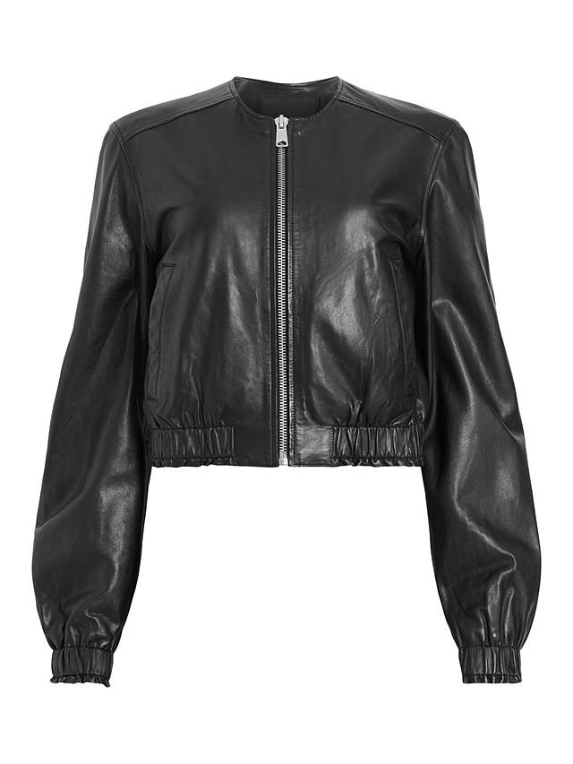 AllSaints Everly Leather Bomber Jacket, Black
