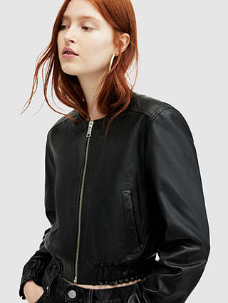 AllSaints Everly Leather Bomber Jacket, Black