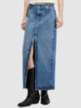 AllSaints Cyra Cotton Maxi Denim Skirt, Mid Indigo
